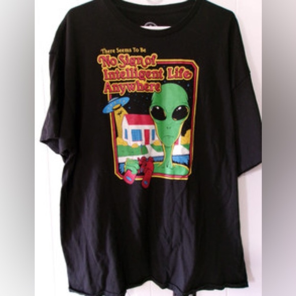 Mens Graphic T Size 2XL No Intelligent Life Anywhere Alien Short Sleeve T